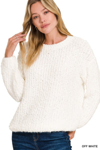 Cozy Up Round Neck Sweater in Off White