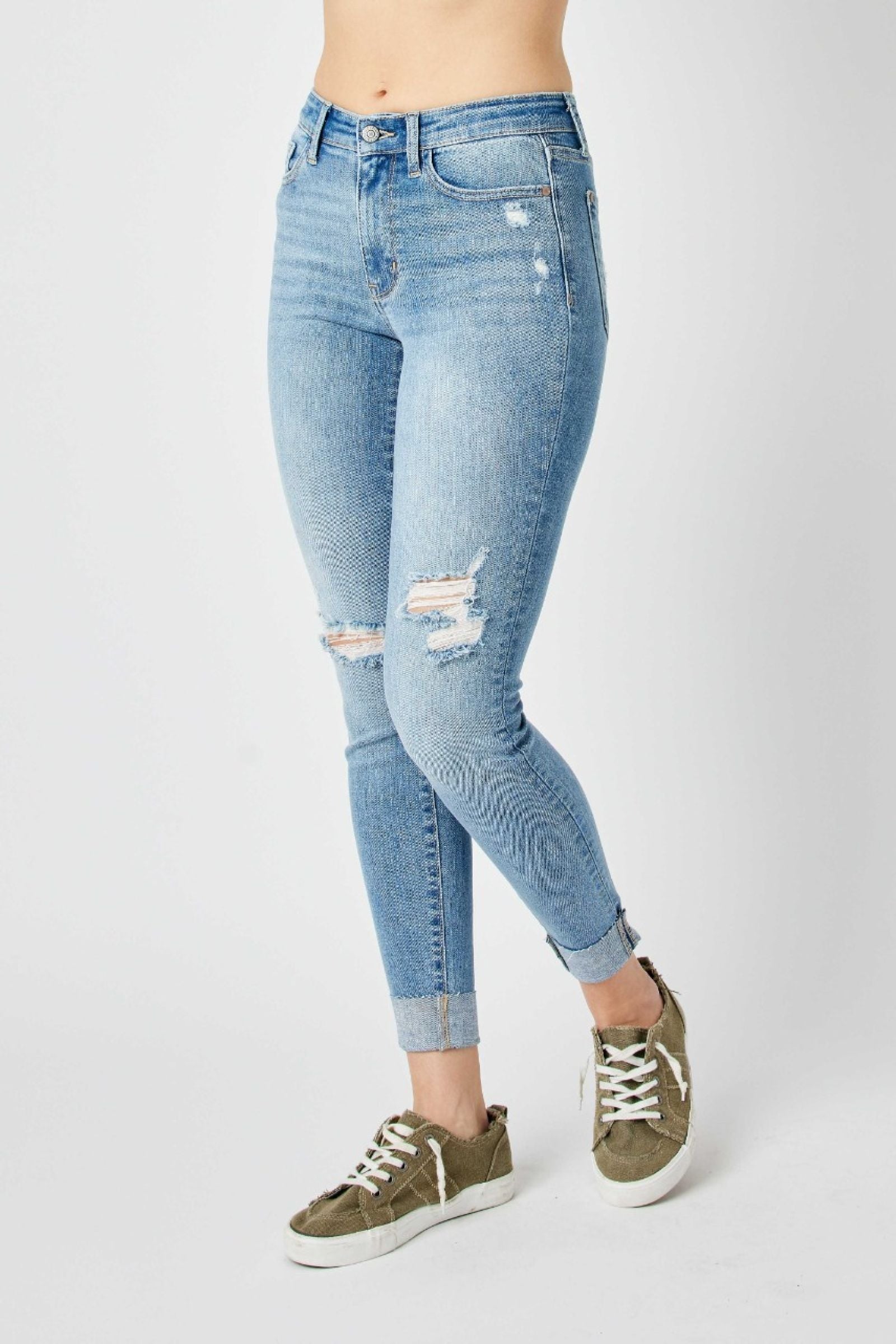 Carley Cuffed Mid Rise Skinny Jeans