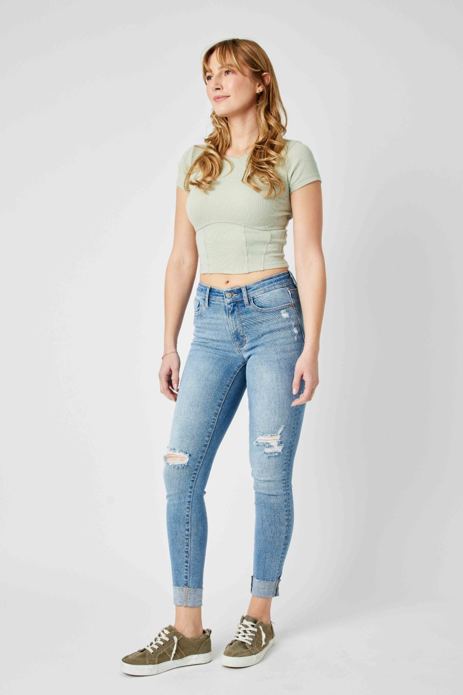 Carley Cuffed Mid Rise Skinny Jeans