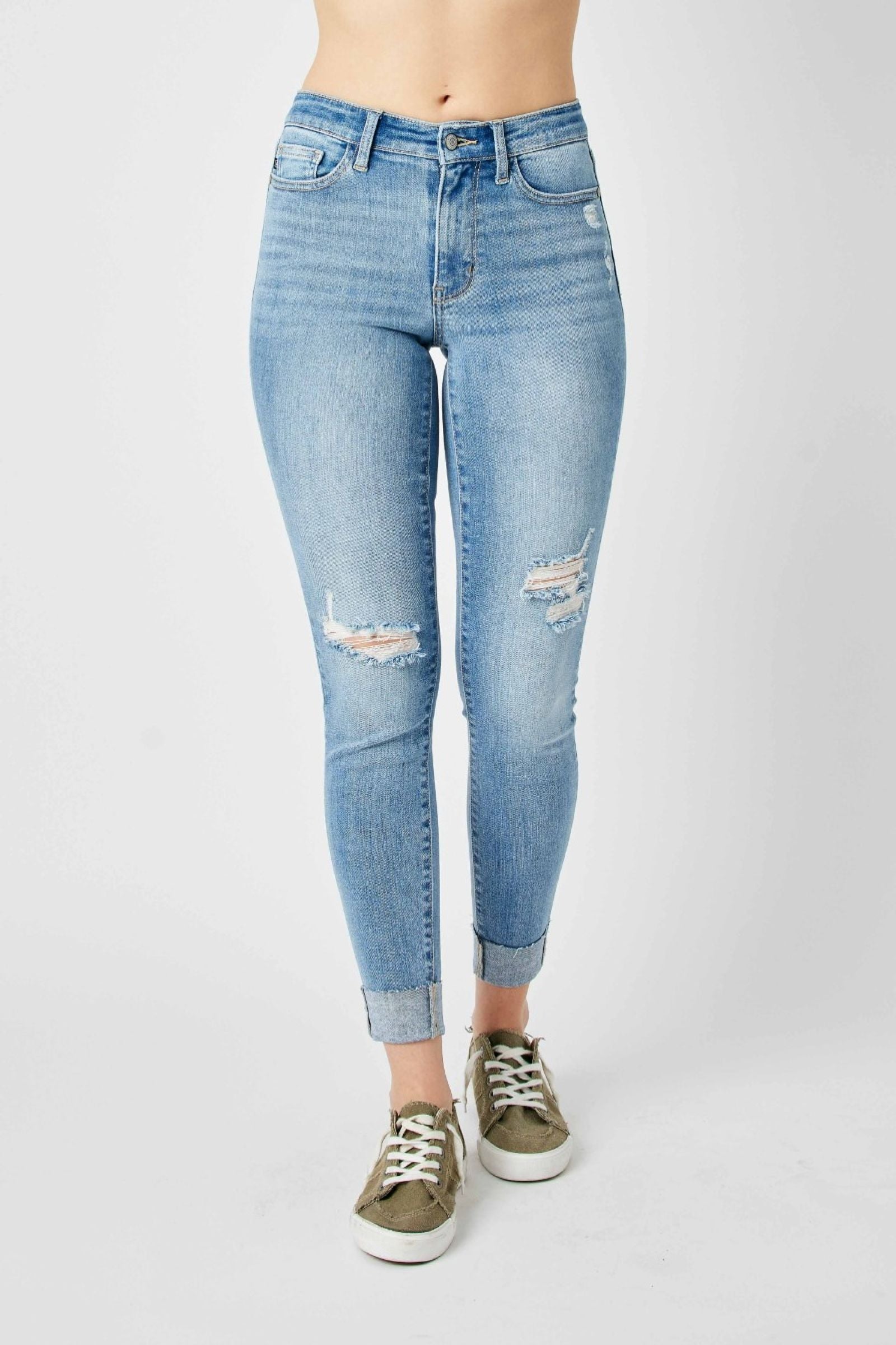 Carley Cuffed Mid Rise Skinny Jeans