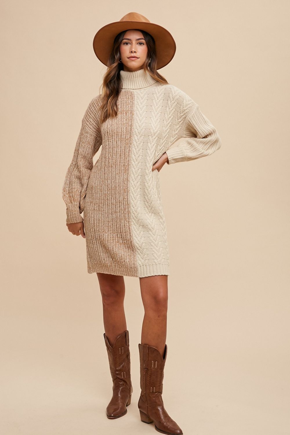 Color Block Turtleneck Sweater Dress