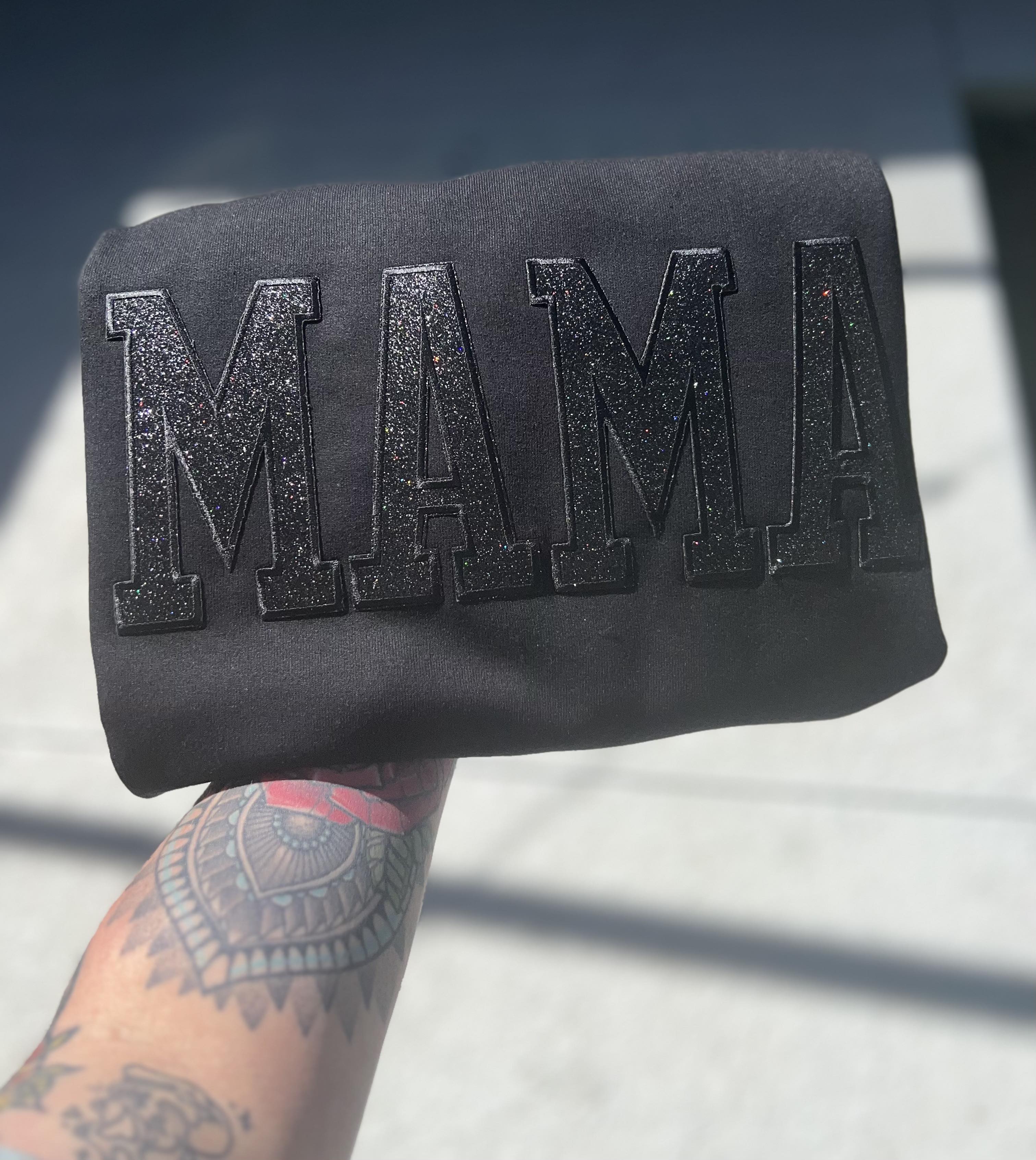 MAMA Glitter Embroidered Patch Sweatshirt in Black