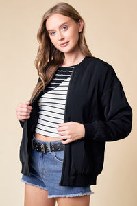 Drop Shoulder Bomber Jacket in Black