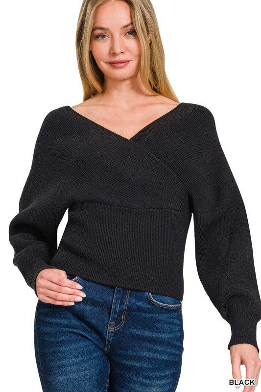 Viscose Cross Wrap Sweater in Black