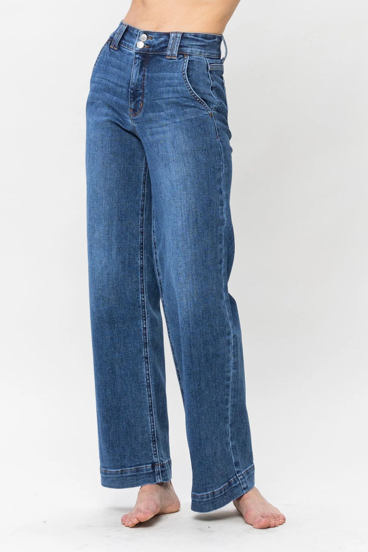 Wendy Double Button High Rise Wide Leg Jeans