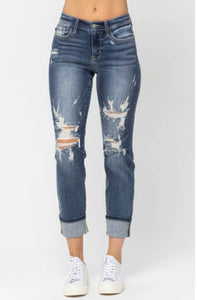 Danny Mid Rise Cuffed Destroyed Boyfriend Jeans