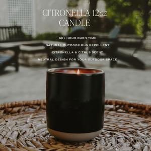 Citronella 12 oz Black Stoneware Candle