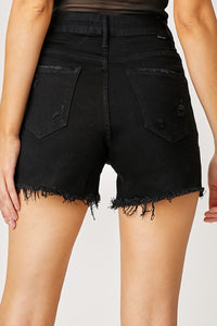 Frayed Hem Denim Shorts with Fringe Detail Pockets