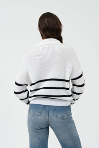 Ivory & Black Striped Quarter Zip Sweater