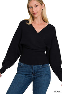 Viscose Cross Wrap Sweater in Black