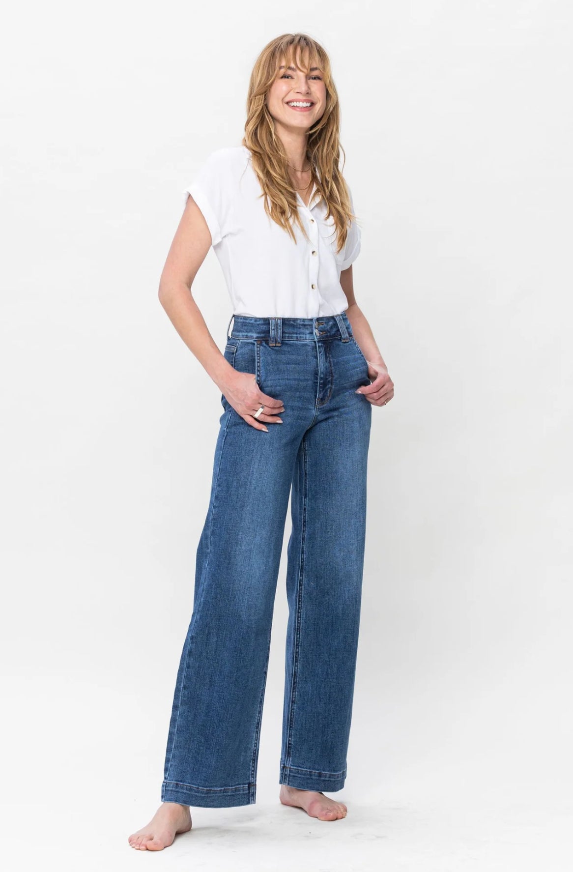 Wendy Double Button High Rise Wide Leg Jeans