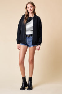 Drop Shoulder Bomber Jacket in Black