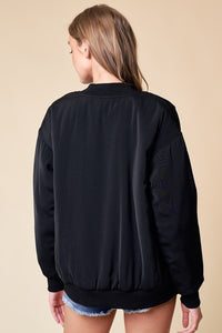 Drop Shoulder Bomber Jacket in Black