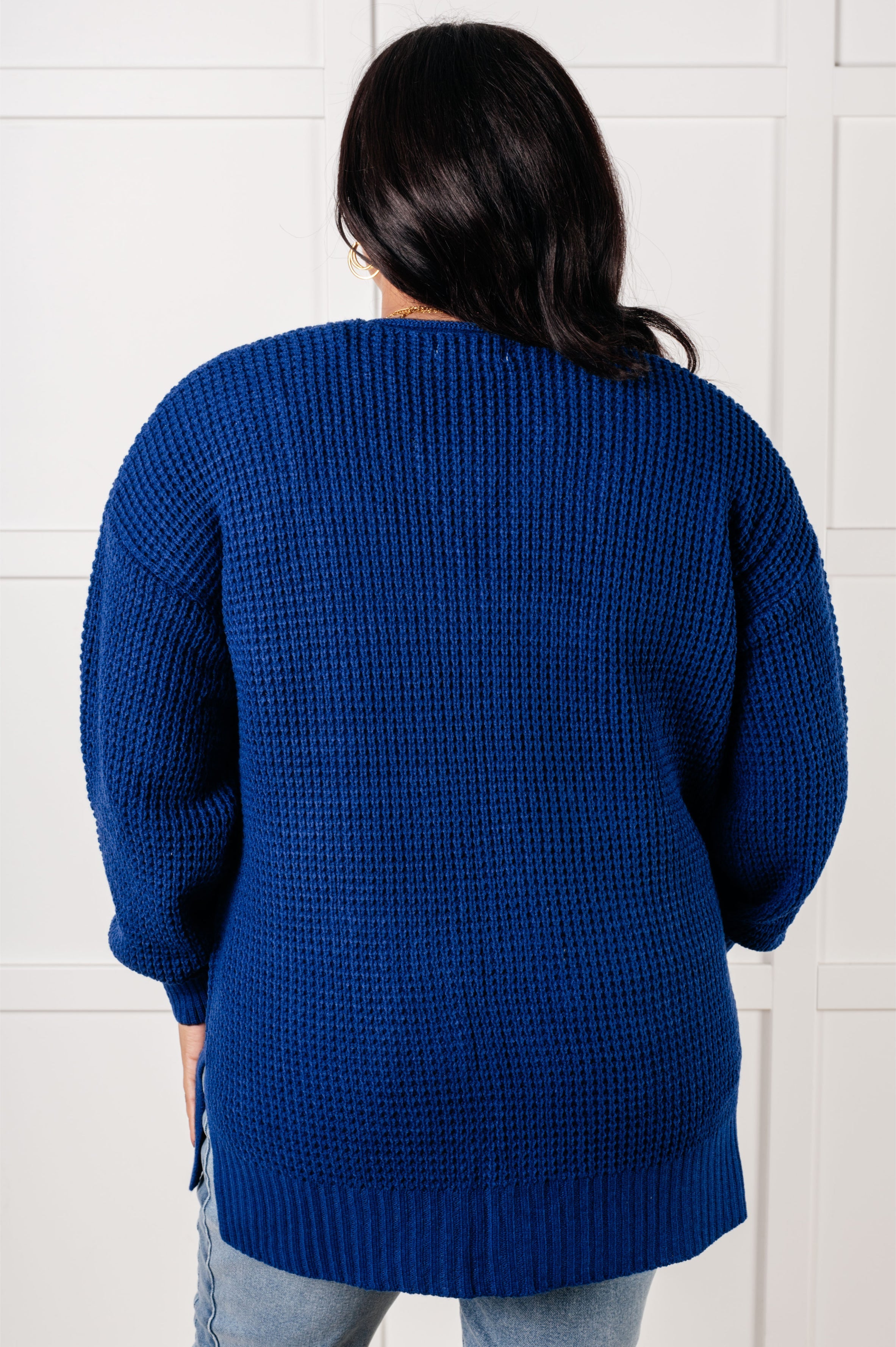 Everything Layer Waffle Knit Open Front Cardigan in Light Navy