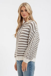 Olive Stripe & Checkered Knit Sweater