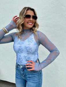 Roxy Lace Top in Baby Blue