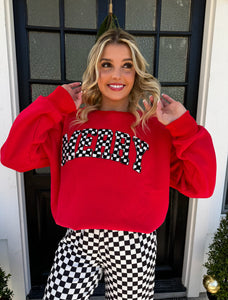 Merry Checkered Letter Sweatshirt