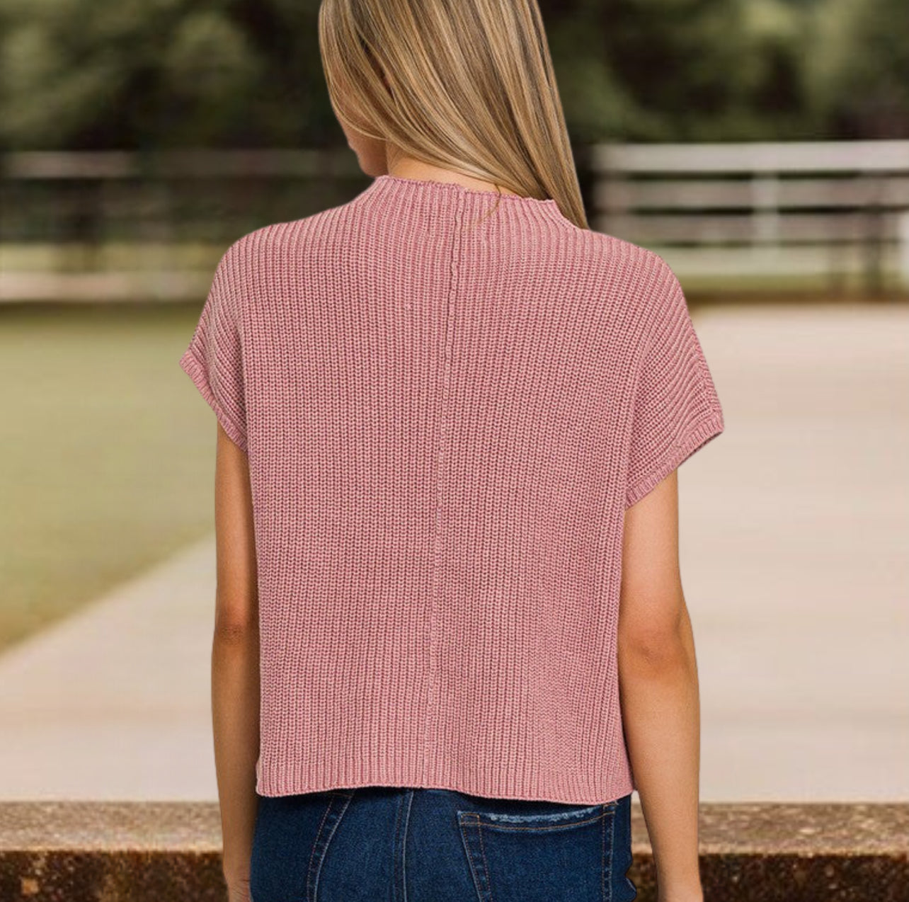 Short Sleeve Cropped Sweater In Rose