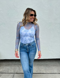 Roxy Lace Top in Baby Blue