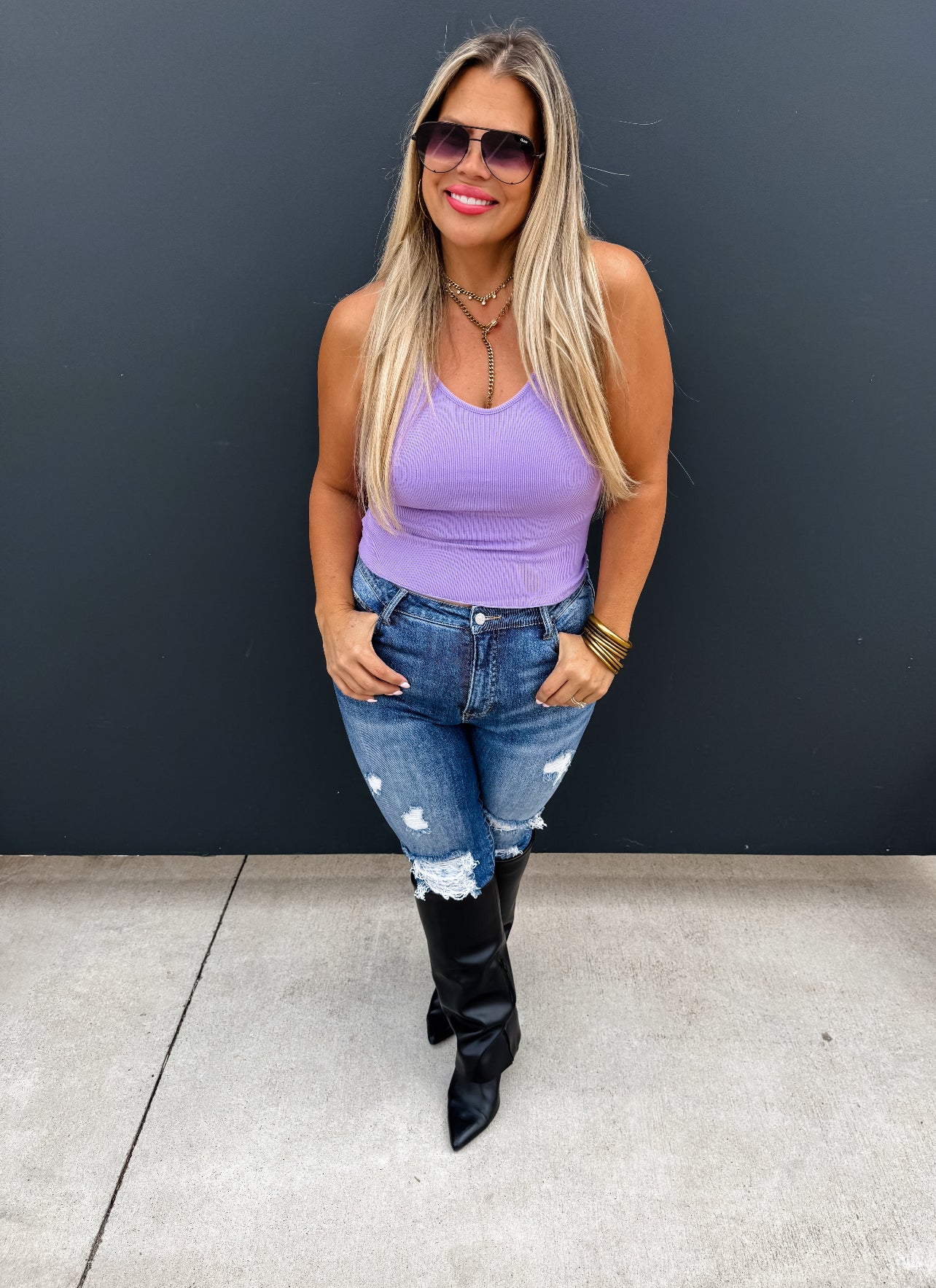 Hannah Ribbed Tank in Lavender