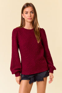 Burgundy Popcorn Long Sleeve Top