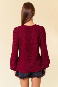 Burgundy Popcorn Long Sleeve Top