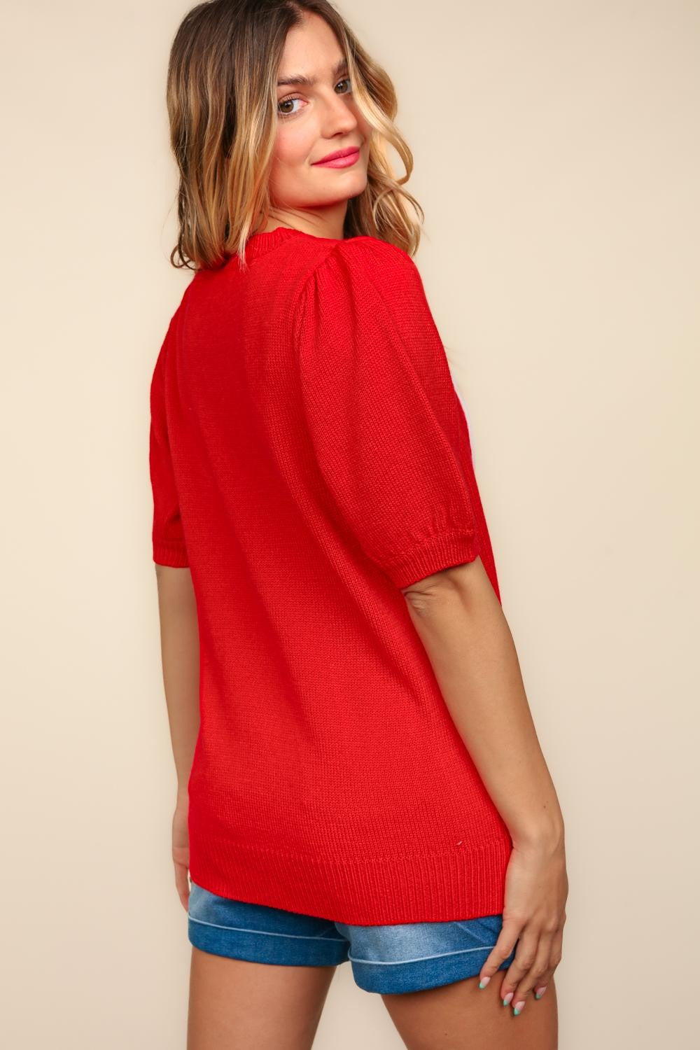 USA Embroidered Short Sleeve Knit Top