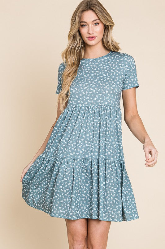 Sage Floral Knit Swing Dress