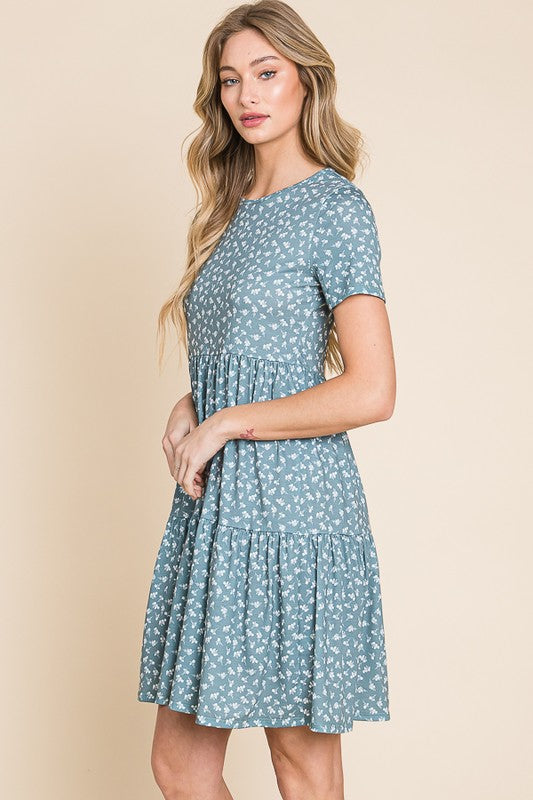 Sage Floral Knit Swing Dress