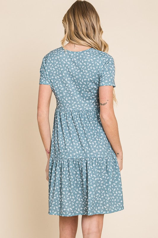 Sage Floral Knit Swing Dress