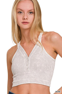 Eden Washed Ribbed Cropped Tank in Bone