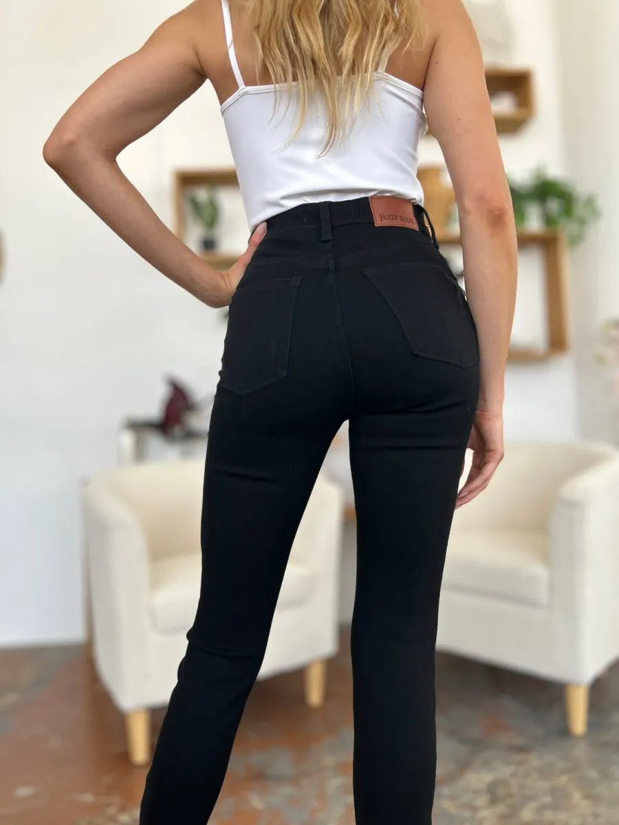 Black Distressed Tummy Control High Waist Skinny Jeans