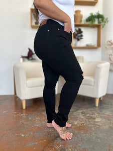 Black Distressed Tummy Control High Waist Skinny Jeans