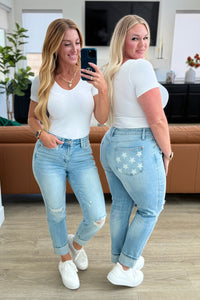 Oh My Stars Mid Rise Star Pocket Boyfriend Jeans