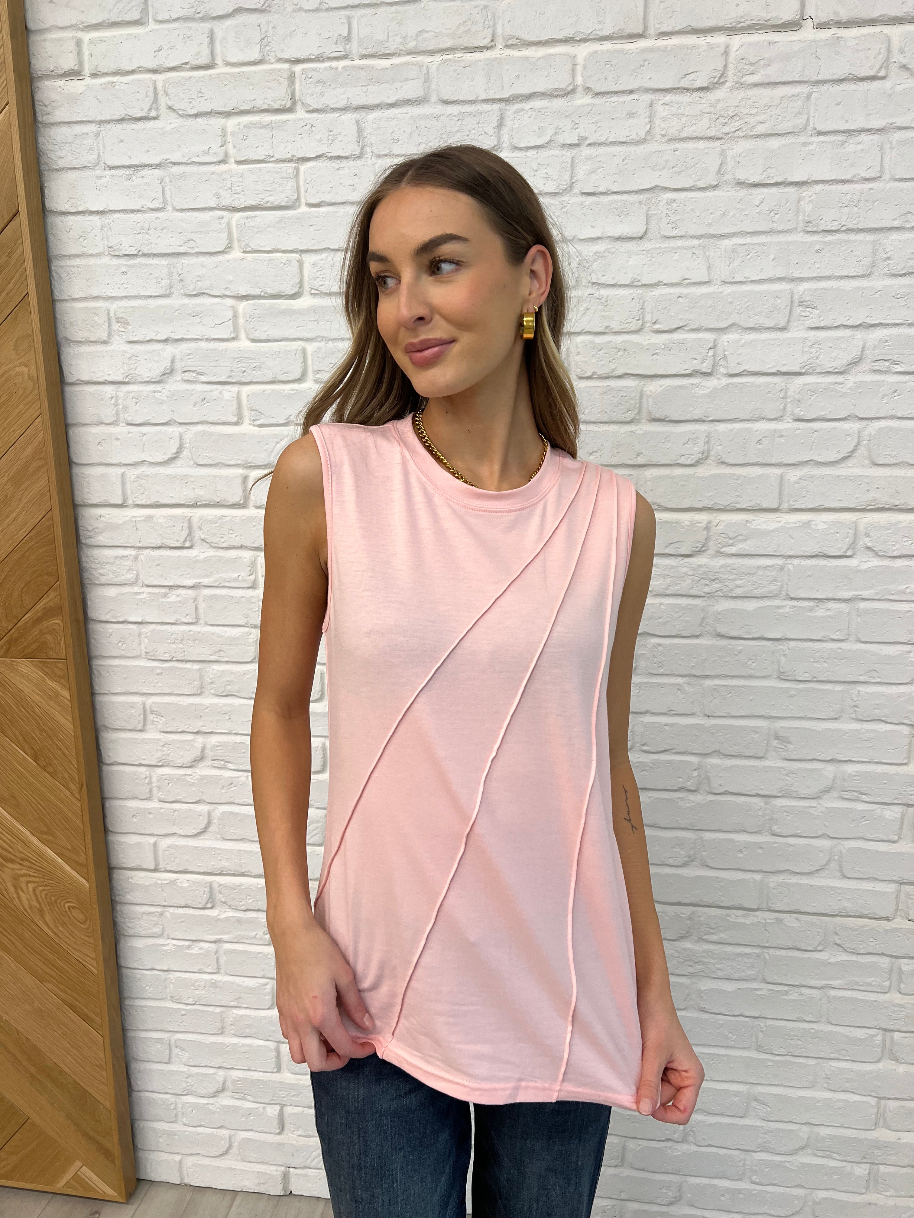 New Normal Pleat Detail Sleeveless Top in Pink