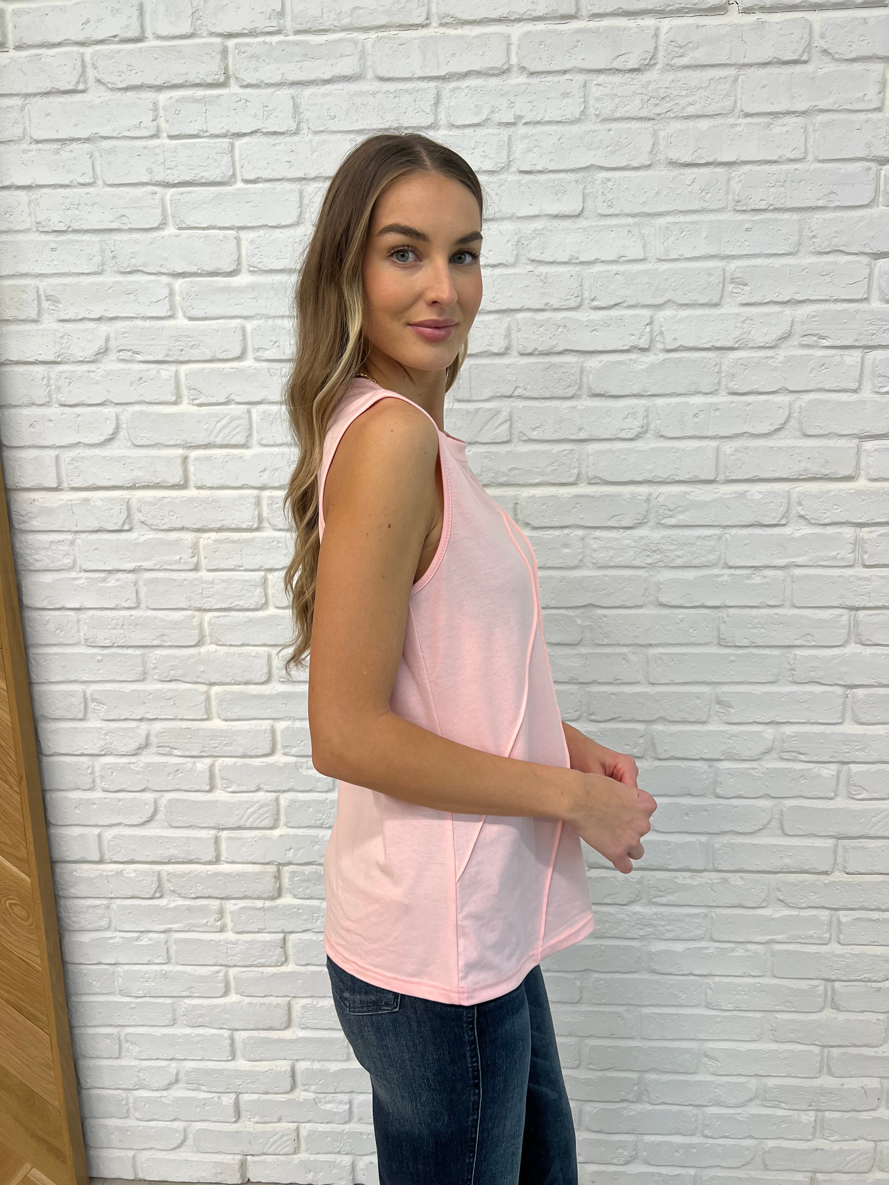 New Normal Pleat Detail Sleeveless Top in Pink