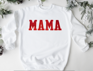 Red Glitter Patch Mama Sweatshirt in White