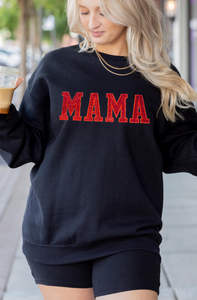 Red Glitter Patch Mama Sweatshirt in Black