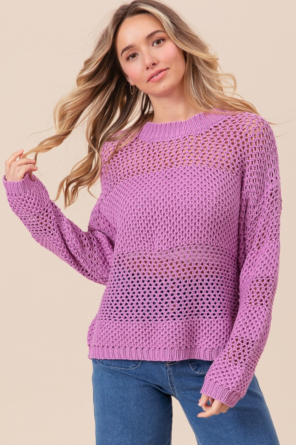 Openwork Long Sleeve Knit Top