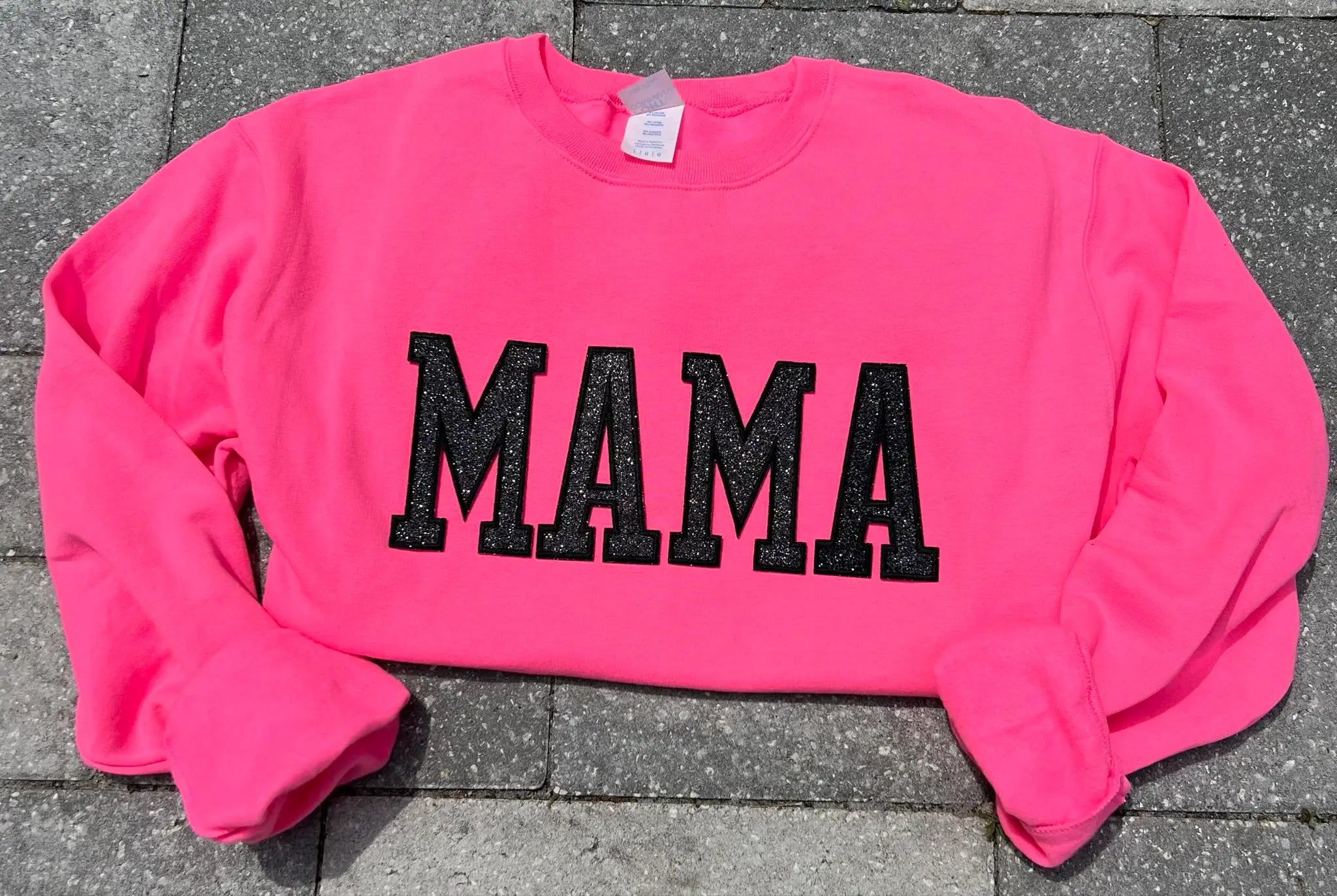 MAMA Glitter Embroidered Patch Sweatshirt in Pink