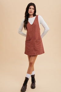 V-Neck Adjustable Strap Denim Overall Dress with Pockets