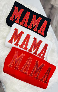 Red Glitter Patch Mama Sweatshirt in White